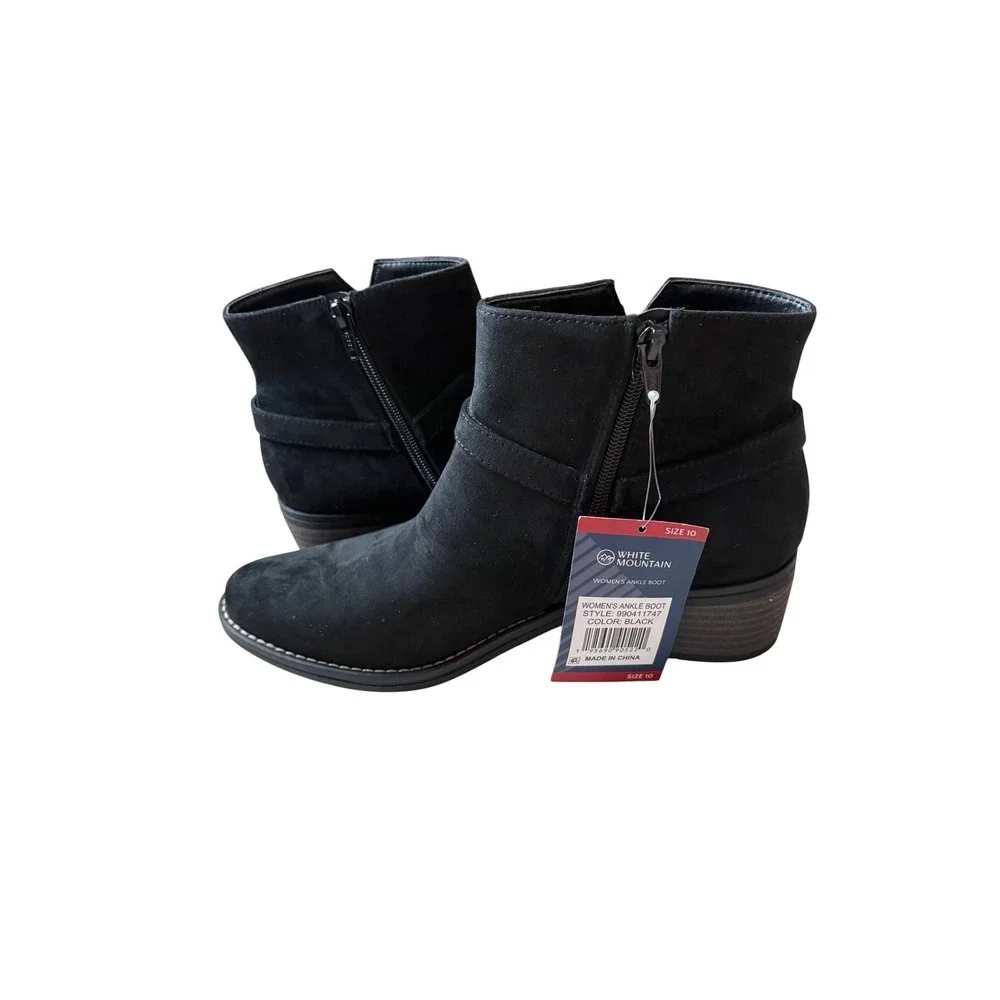 White Mountain Womens Black Ankle Boots Horsebit Buckle Booties Size 10